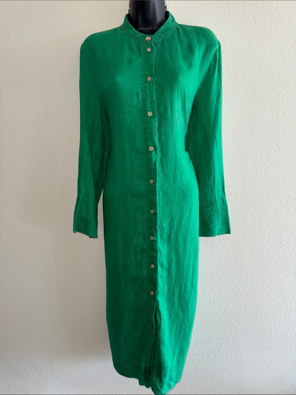 100% Linen Zara Vibrant Green Shirt Dress